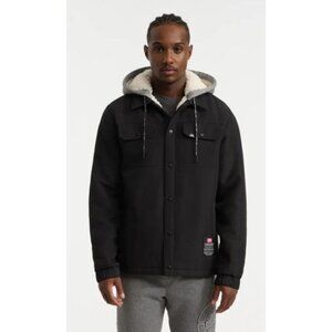 Ecko Unlimited Hooded Puffer Jacket With Faux Sherpa Lining Snap Buttons Gray